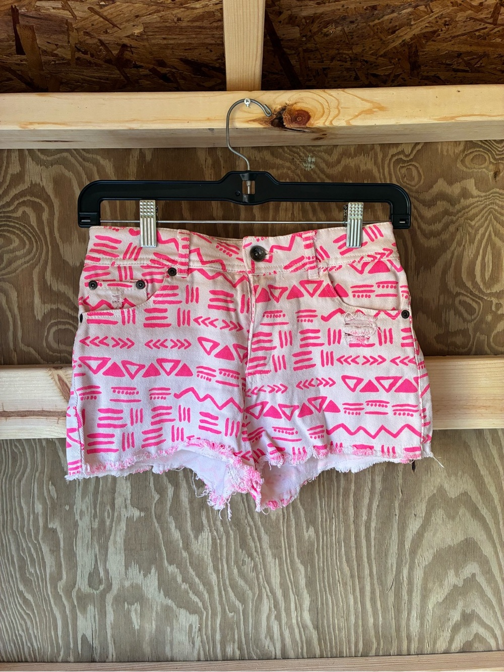 Dollhouse White Denim Shorts with Bright Pink Aztec Print